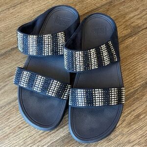 Fitflop 2 strap blue rhinestone wedge sandals